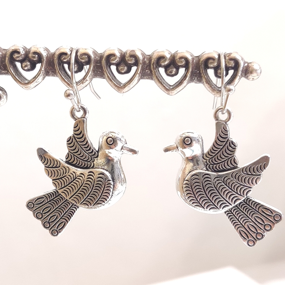 Silver tone Love Bird Earrings